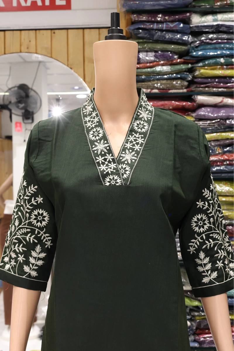 V Neck Sliv Work Kurti