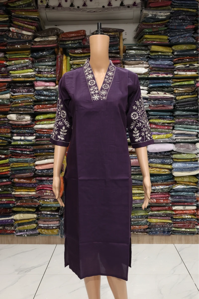 V Neck Sliv Work Kurti