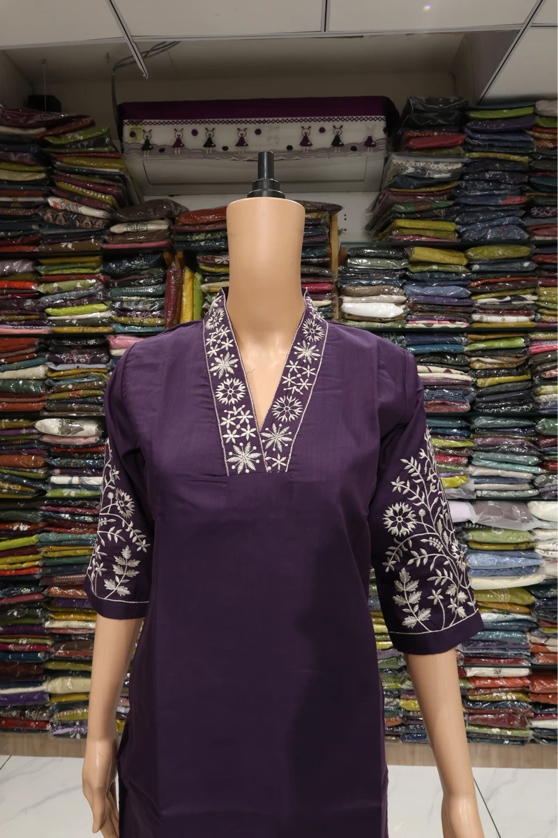 V Neck Sliv Work Kurti