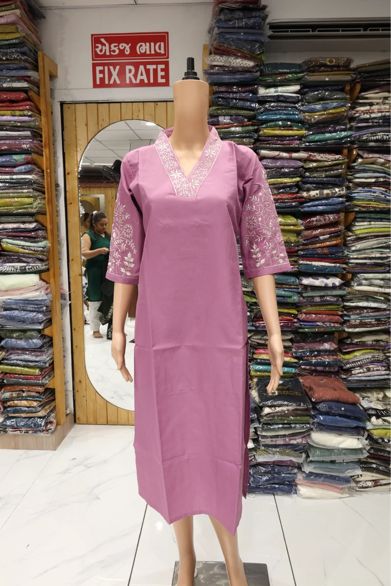 V Neck Sliv Work Kurti