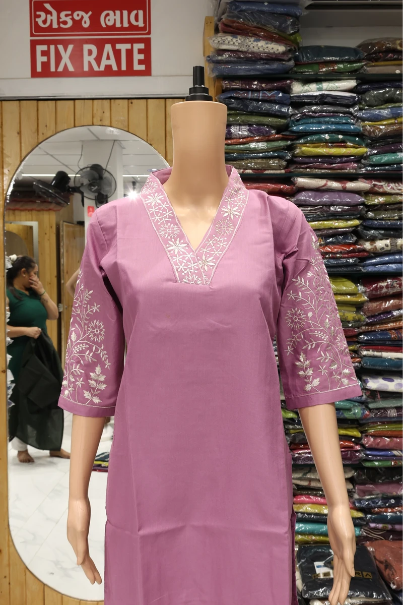 V Neck Sliv Work Kurti