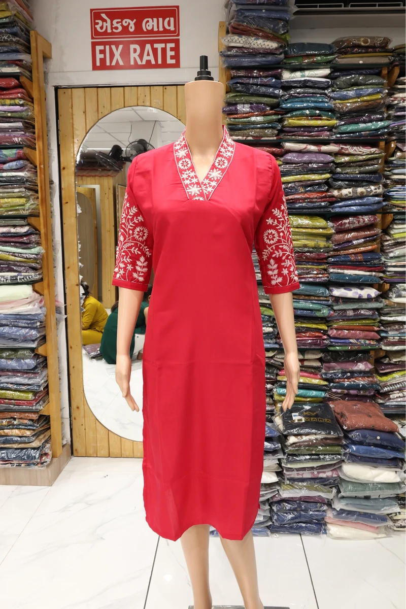 V Neck Sliv Work Kurti