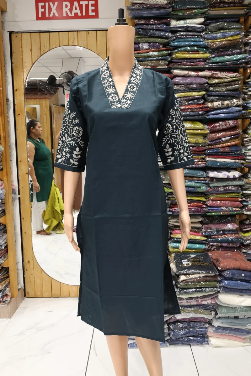 V Neck Sliv Work Kurti