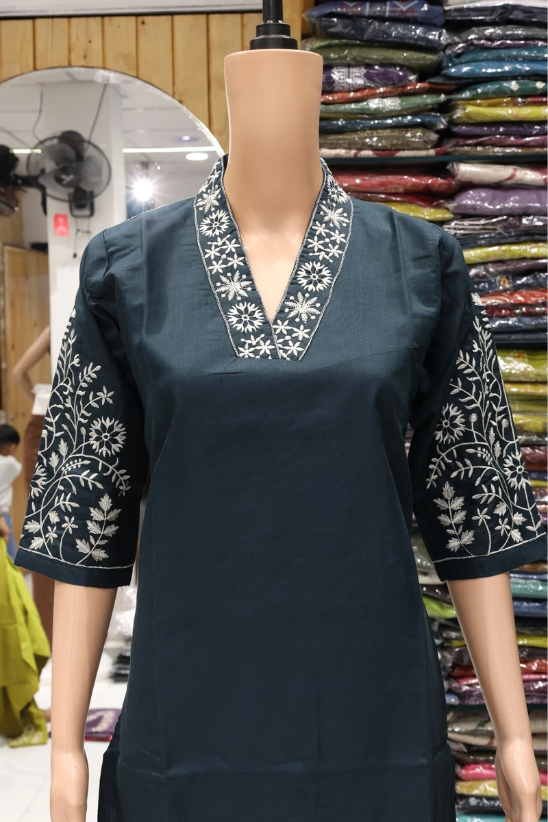 V Neck Sliv Work Kurti