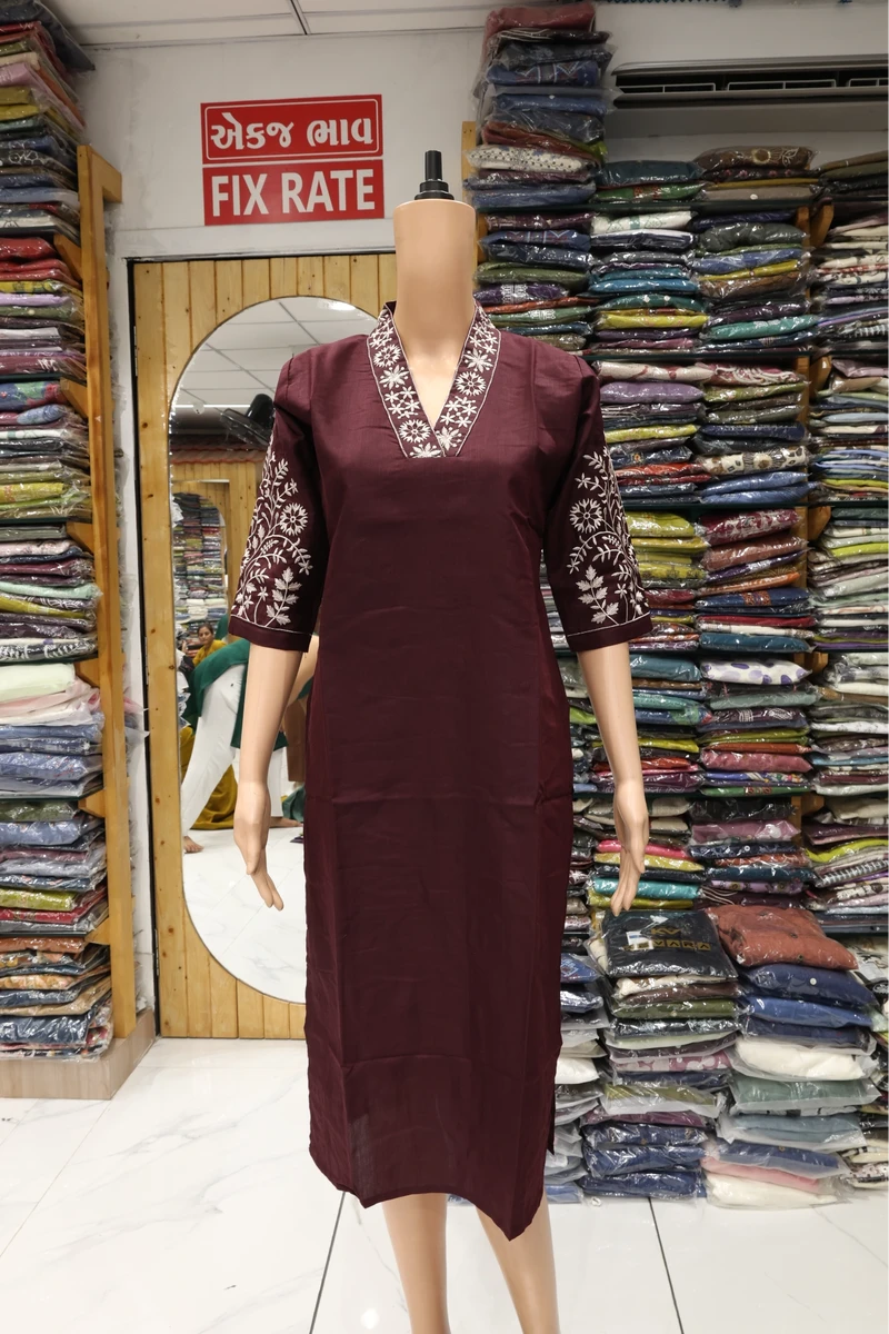 V Neck Sliv Work Kurti