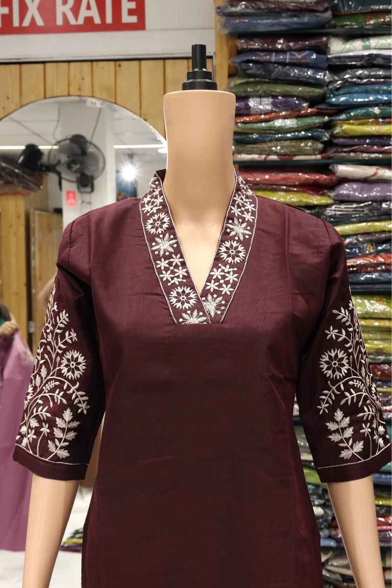 V Neck Sliv Work Kurti