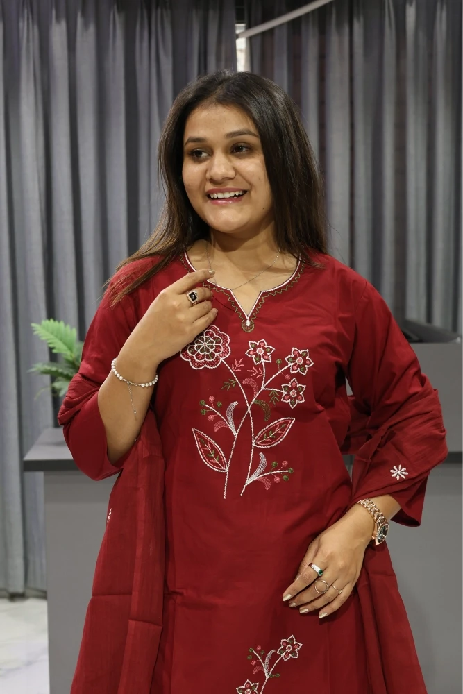 Flower Vel Daman Work Duptta Pair