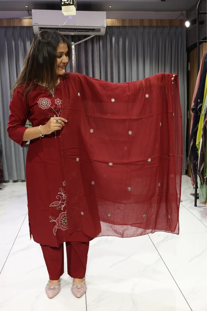 Flower Vel Daman Work Duptta Pair