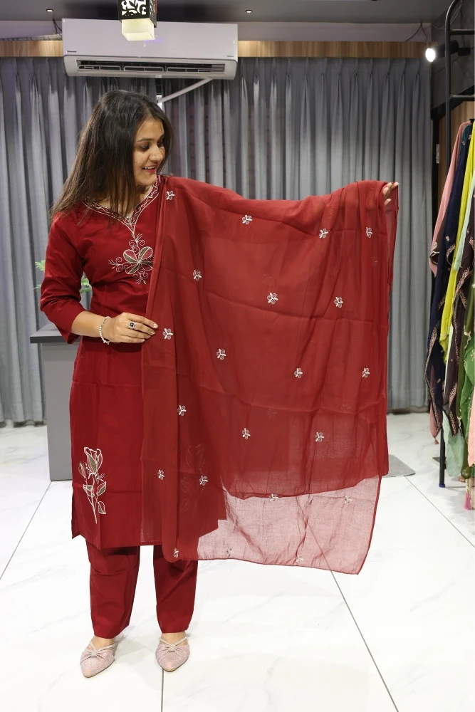 Daman Rose Work Duptta Pair