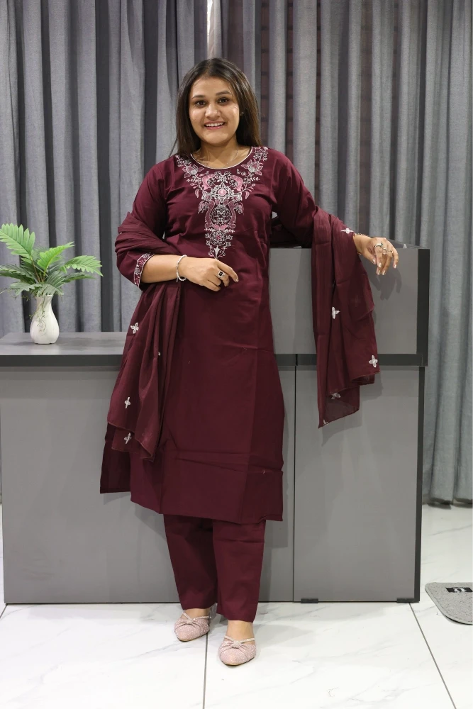 Fish Neck Work Duptta Pair