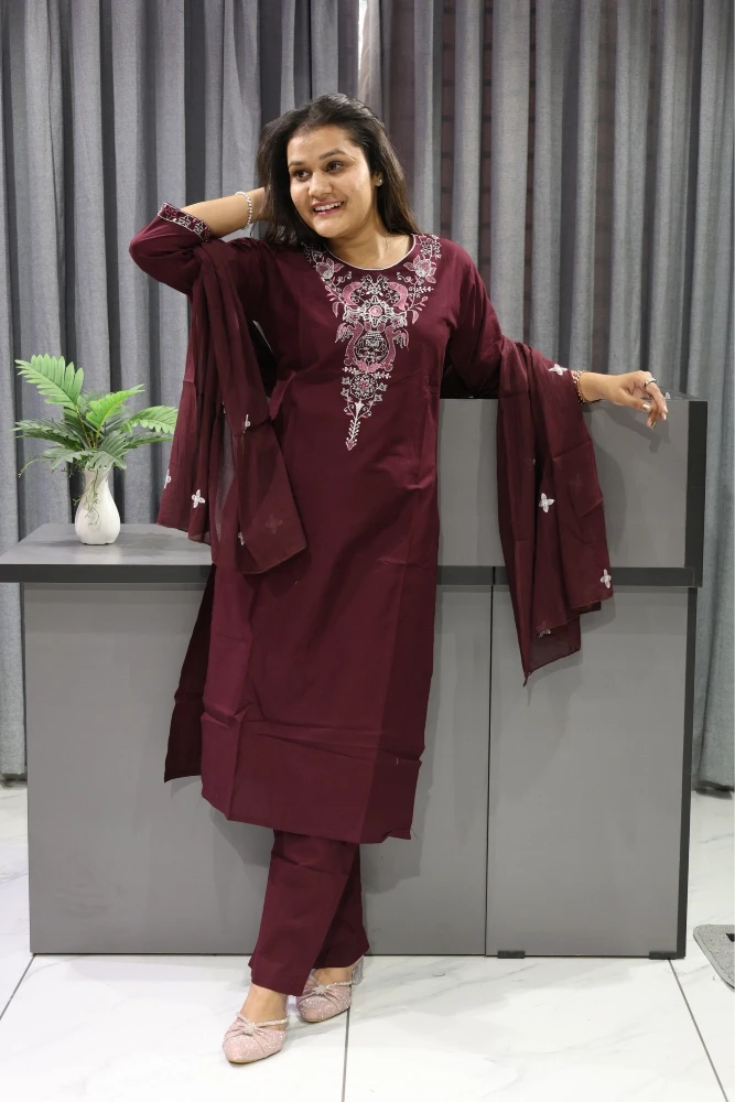 Fish Neck Work Duptta Pair