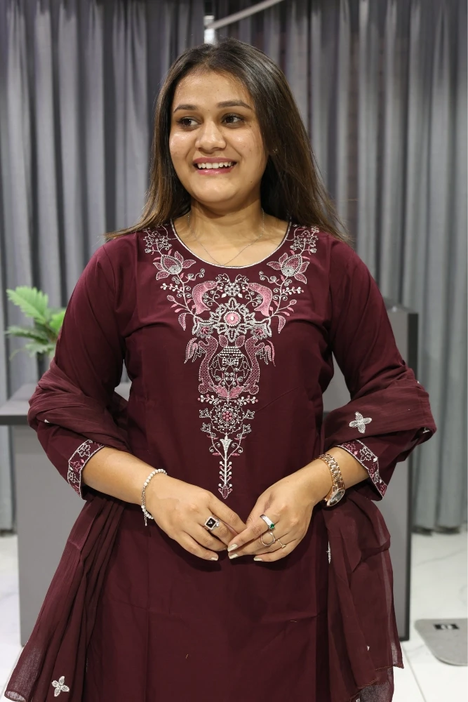 Fish Neck Work Duptta Pair