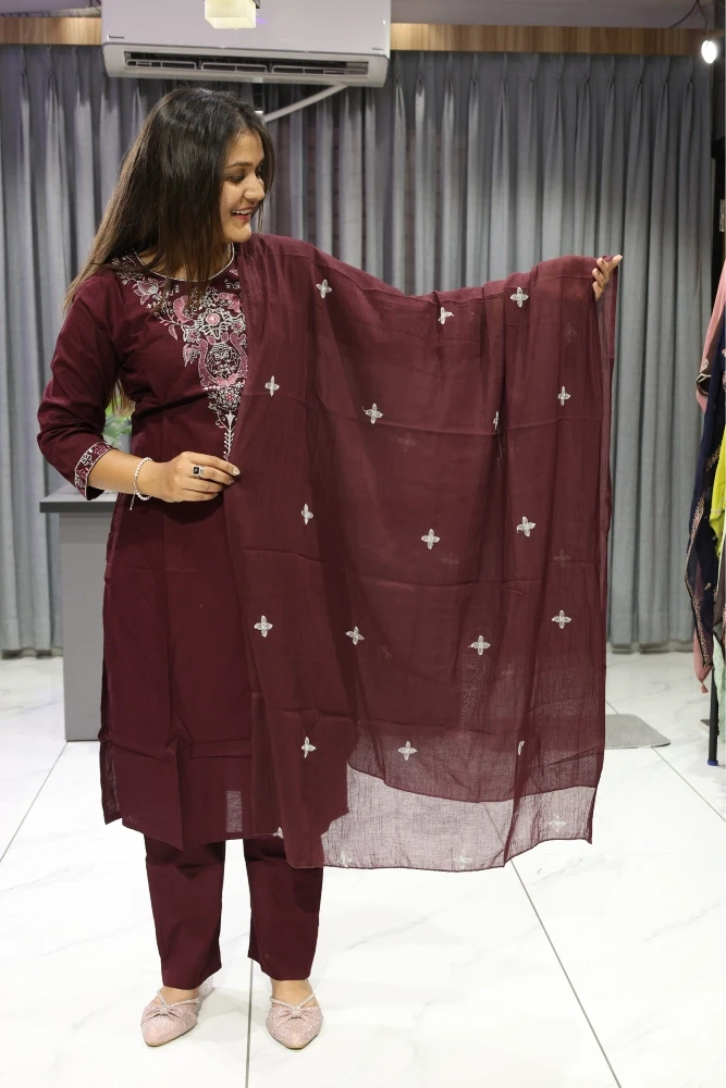 Fish Neck Work Duptta Pair