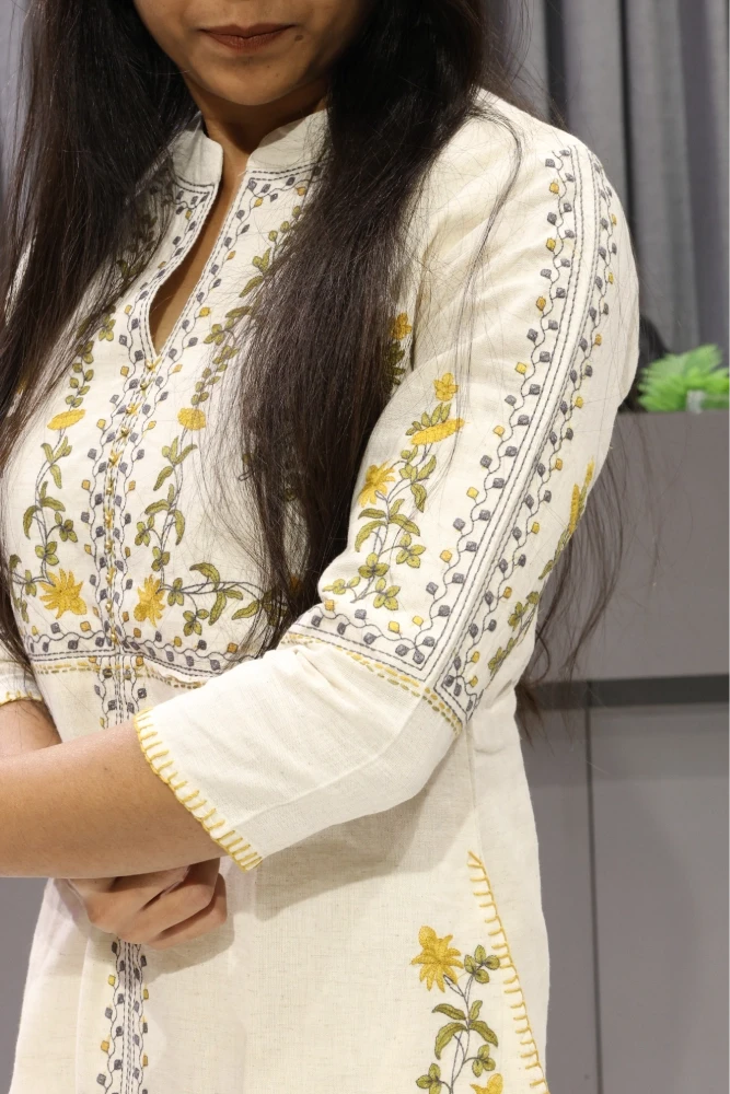 White Khadi Embroidery Work Cord Set