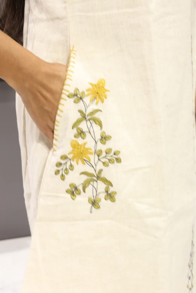 White Khadi Embroidery Work Cord Set