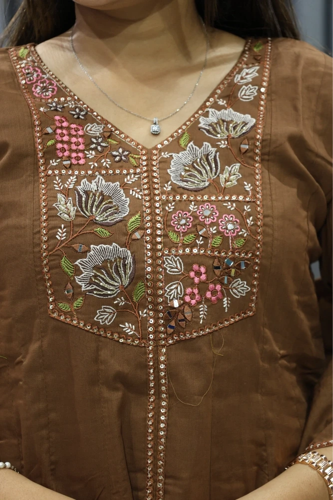 Lotus Work Cotton Short Kurti Plazzo Pair