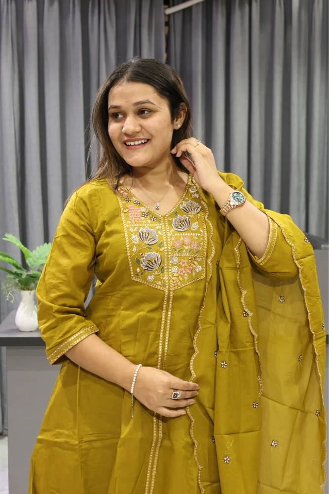 Lotus Work Cotton Short Kurti Plazzo Pair