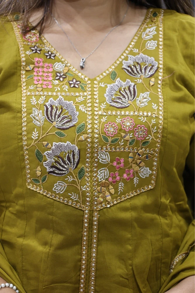 Lotus Work Cotton Short Kurti Plazzo Pair