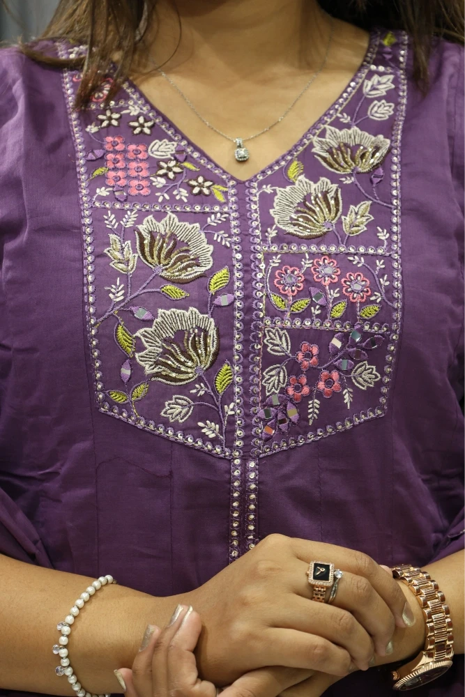 Lotus Work Cotton Short Kurti Plazzo Pair