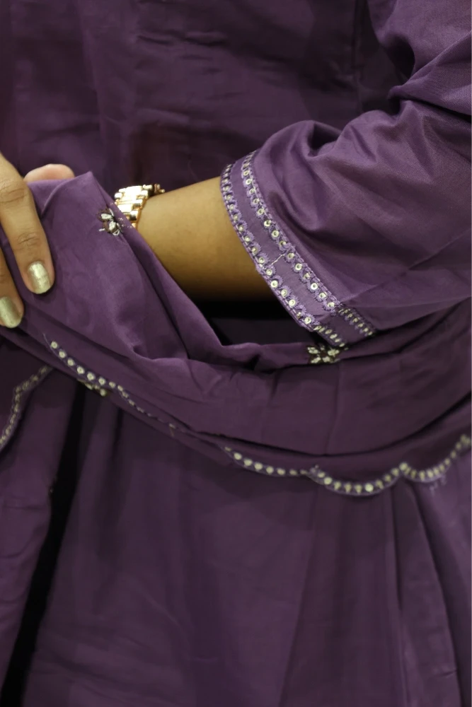 Lotus Work Cotton Short Kurti Plazzo Pair