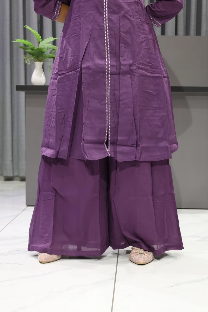 Lotus Work Cotton Short Kurti Plazzo Pair