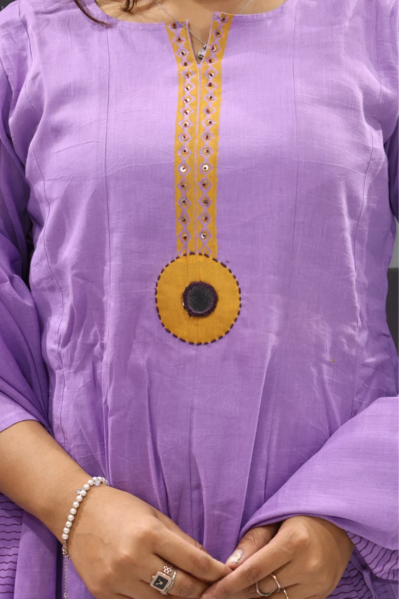 Block Print With Mirror work Round Ghera Pair