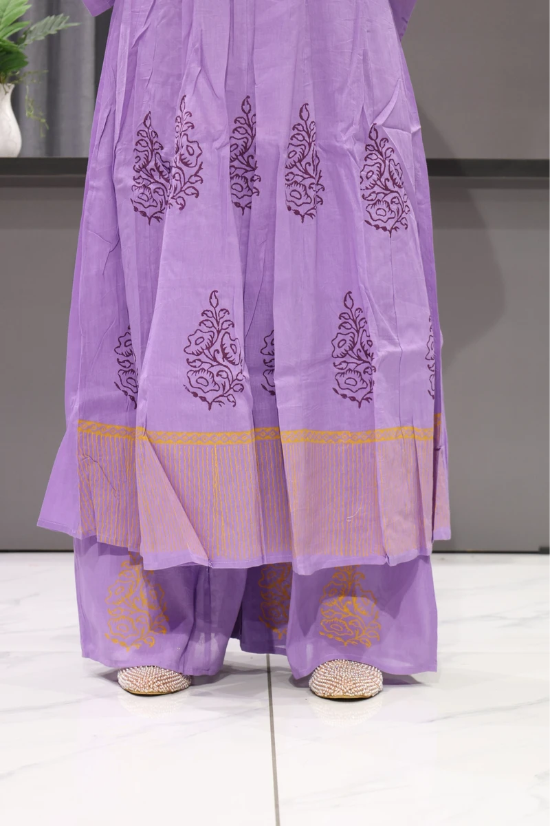 Block Print With Mirror work Round Ghera Pair