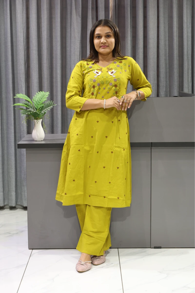 Kingfishar Work Khadi Cotton Plazza Pair