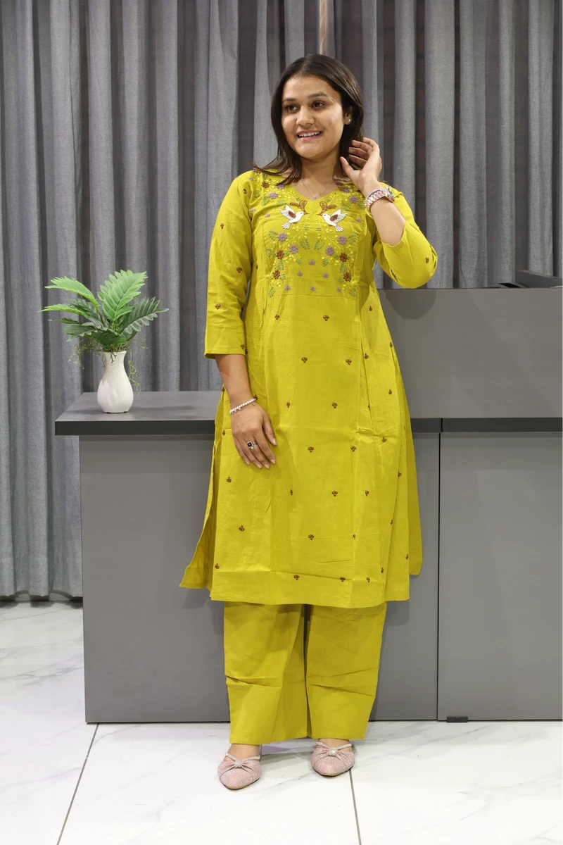 Kingfishar Work Khadi Cotton Plazza Pair