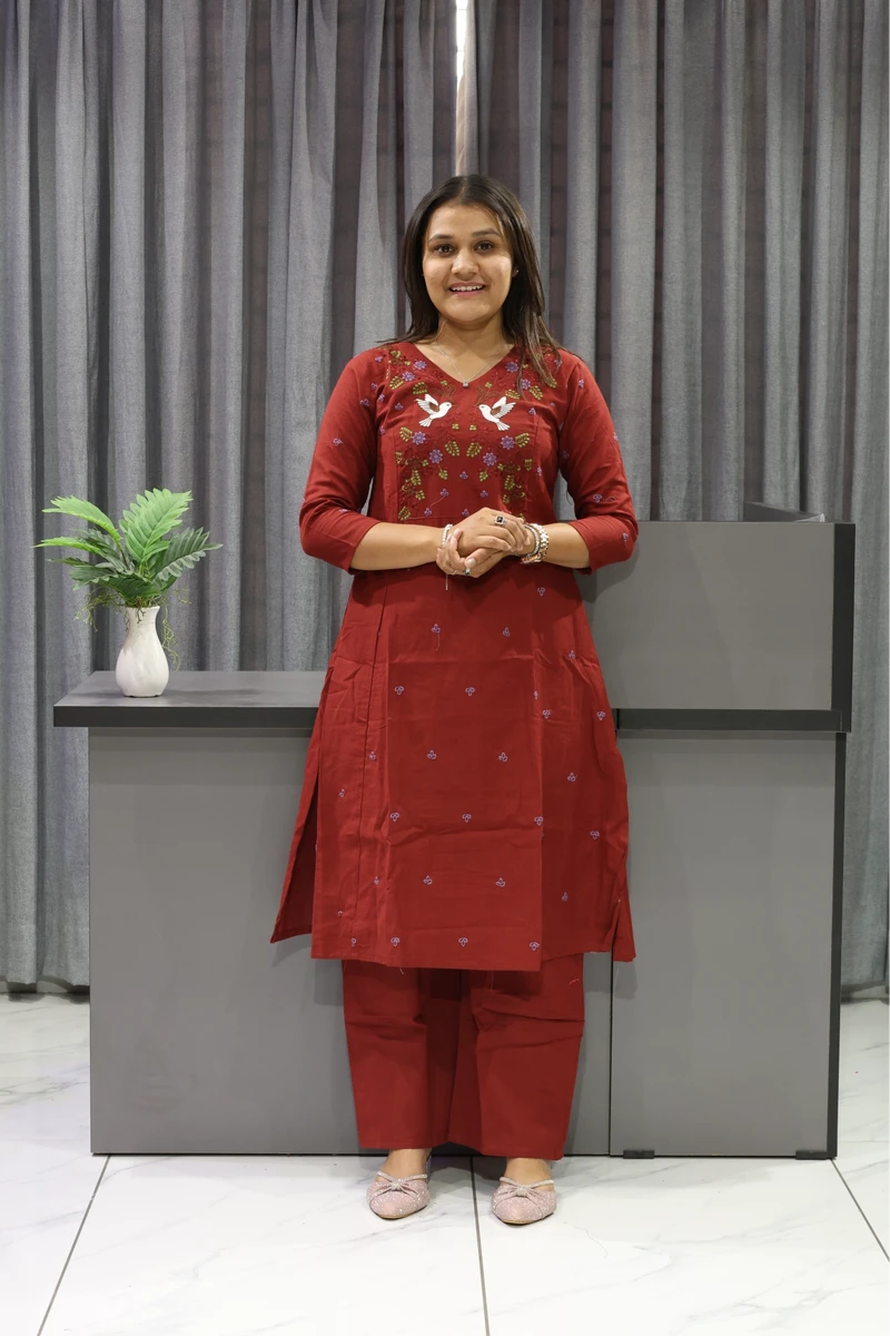 Kingfishar Work Khadi Cotton Plazza Pair