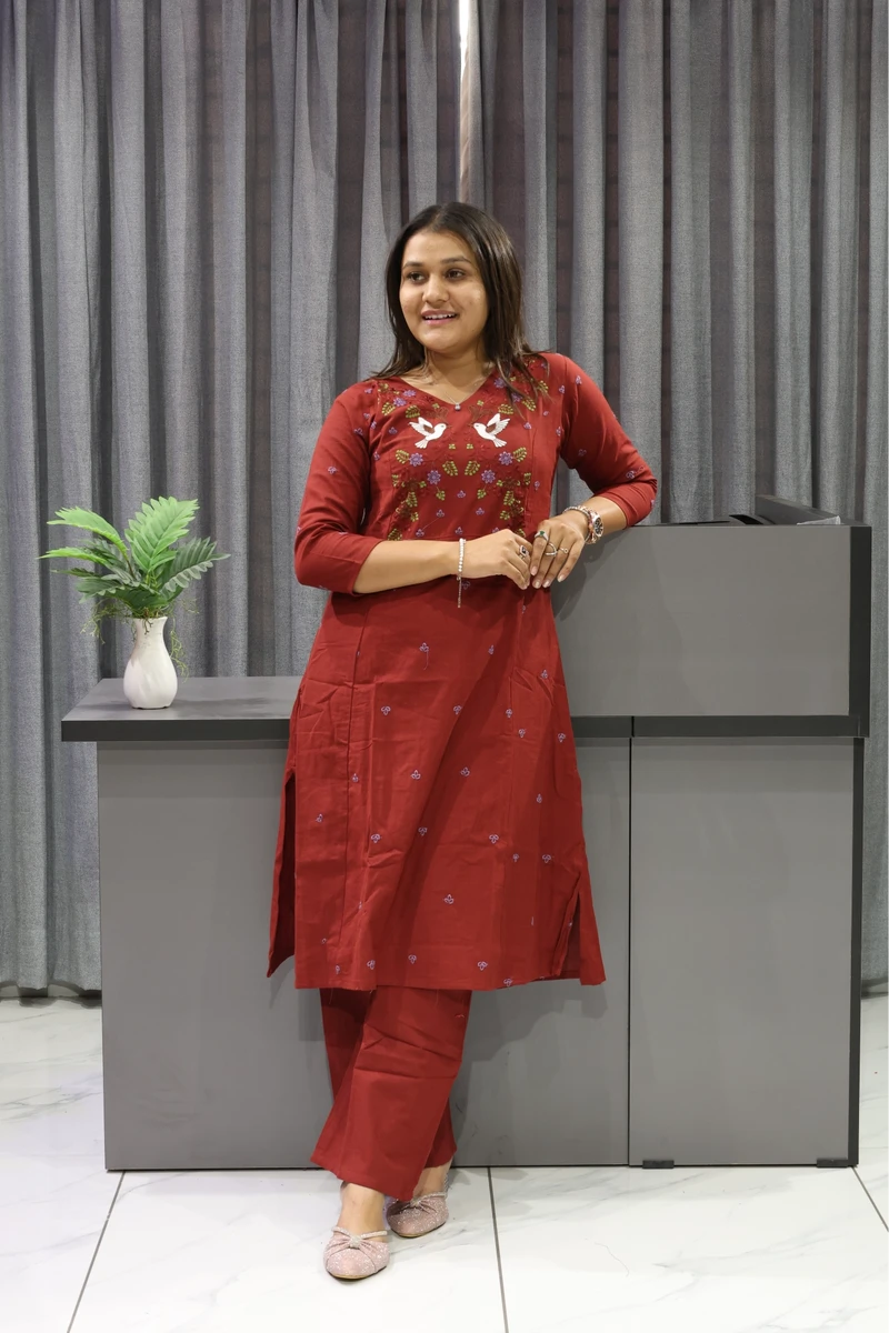 Kingfishar Work Khadi Cotton Plazza Pair