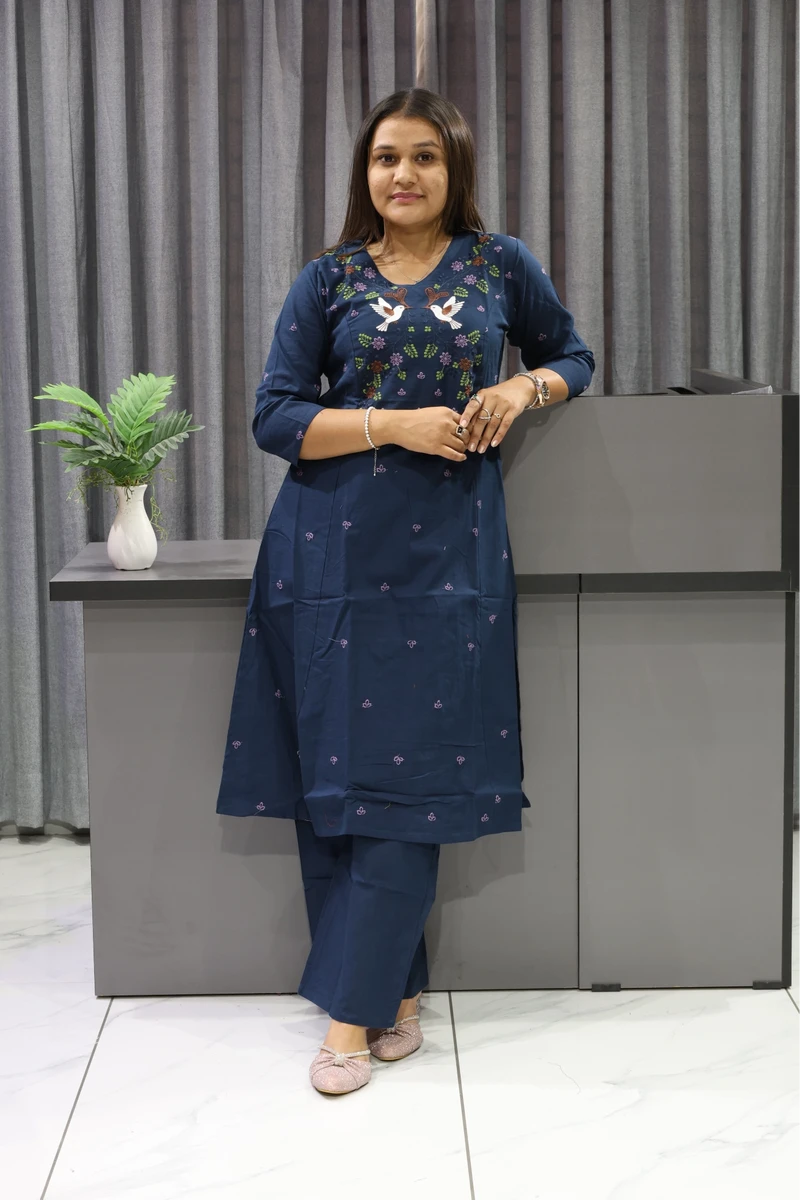 Kingfishar Work Khadi Cotton Plazza Pair