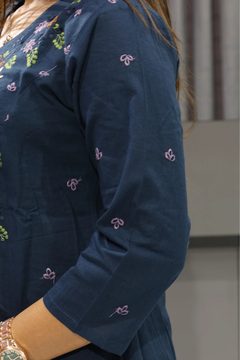 Kingfishar Work Khadi Cotton Plazza Pair