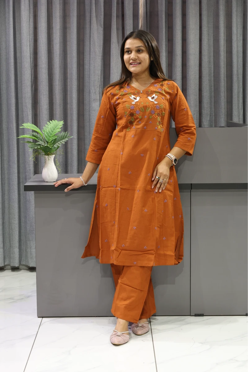 Kingfishar Work Khadi Cotton Plazza Pair