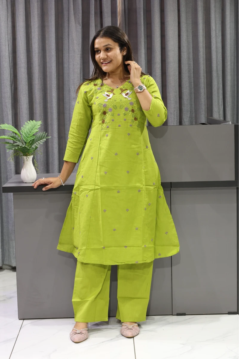 Kingfishar Work Khadi Cotton Plazza Pair