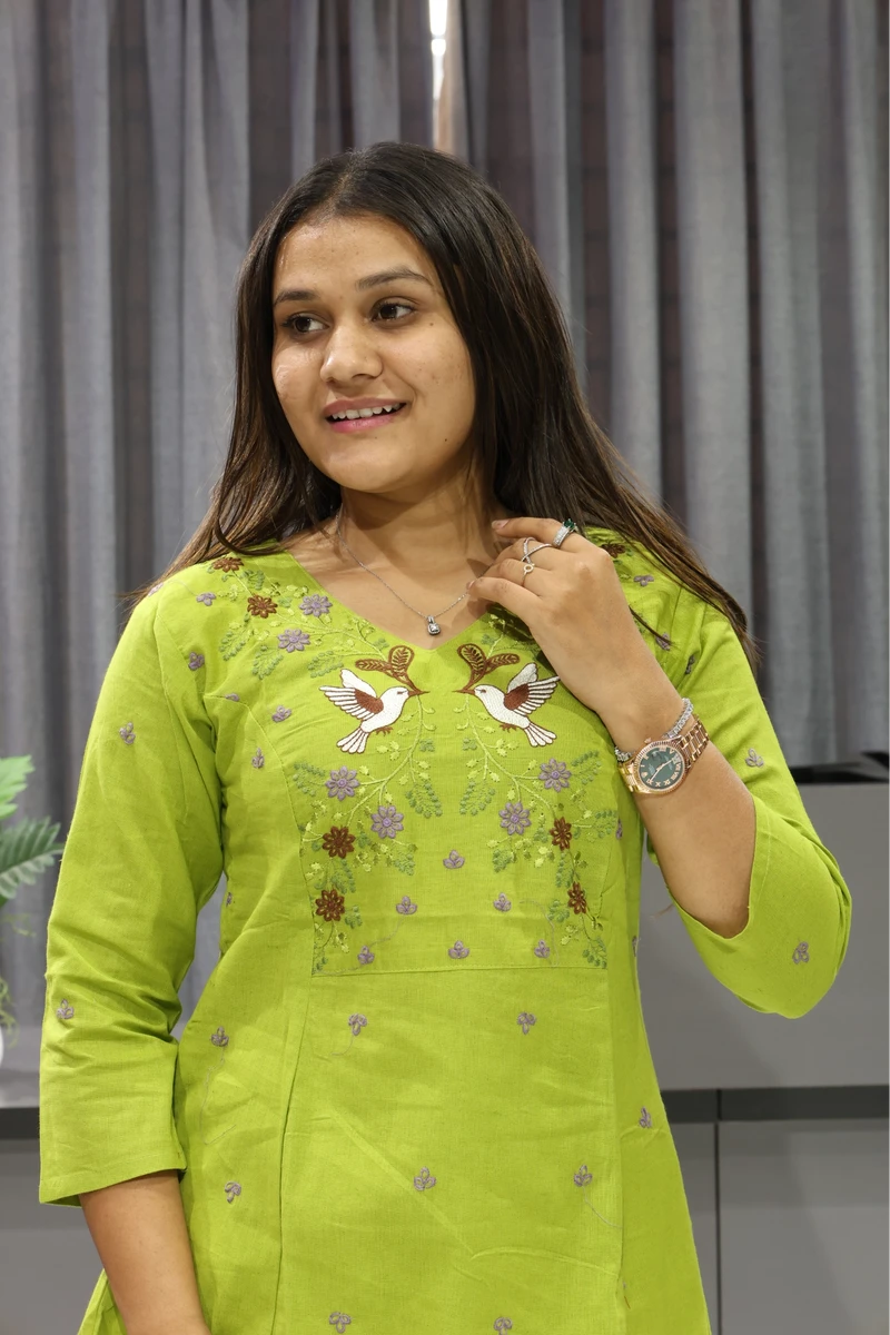 Kingfishar Work Khadi Cotton Plazza Pair