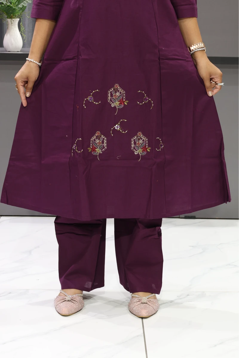 Daman With Neck Work Plaza Pair