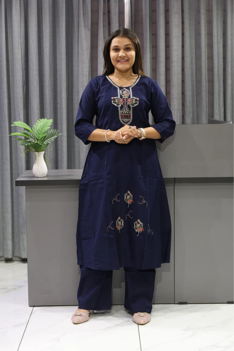 Daman With Neck Work Plaza Pair