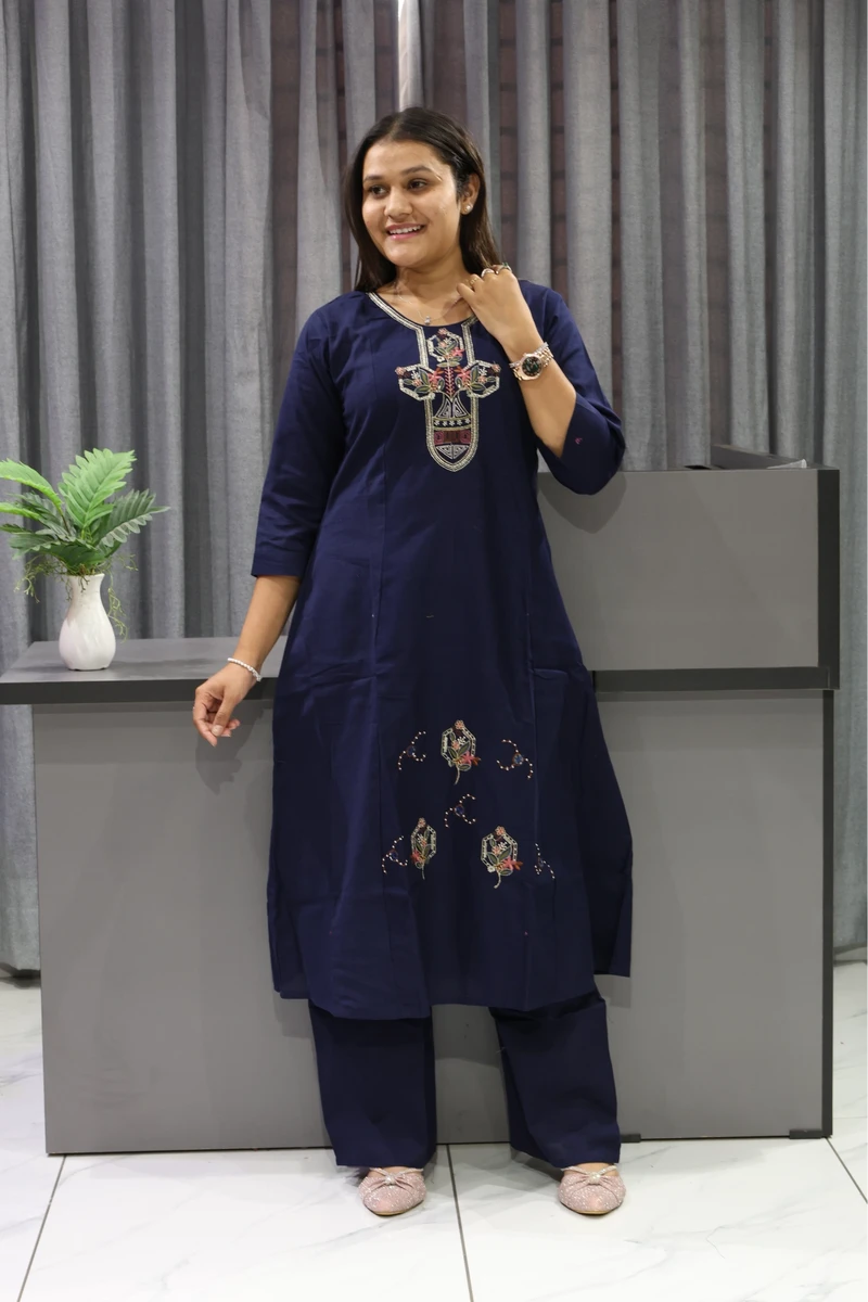 Daman With Neck Work Plaza Pair