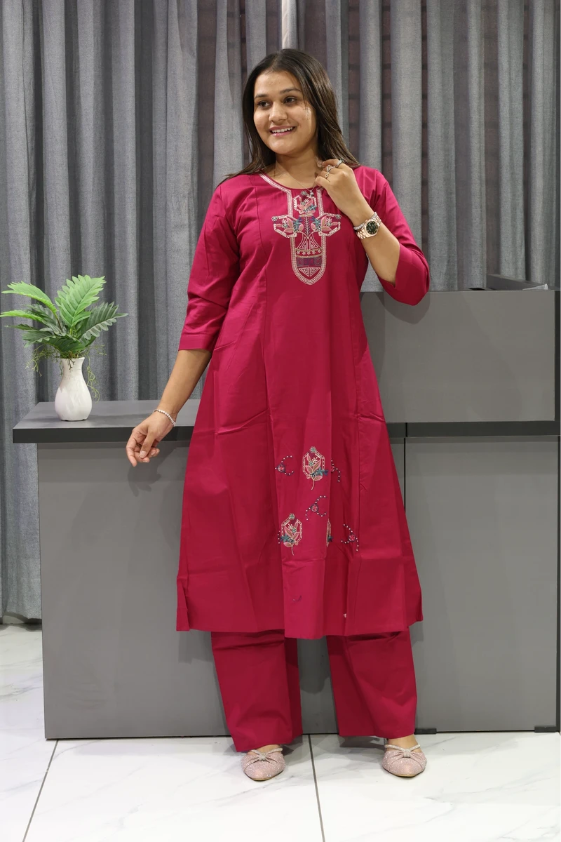 Daman With Neck Work Plaza Pair