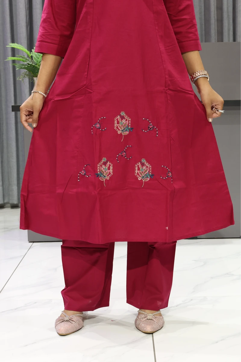 Daman With Neck Work Plaza Pair