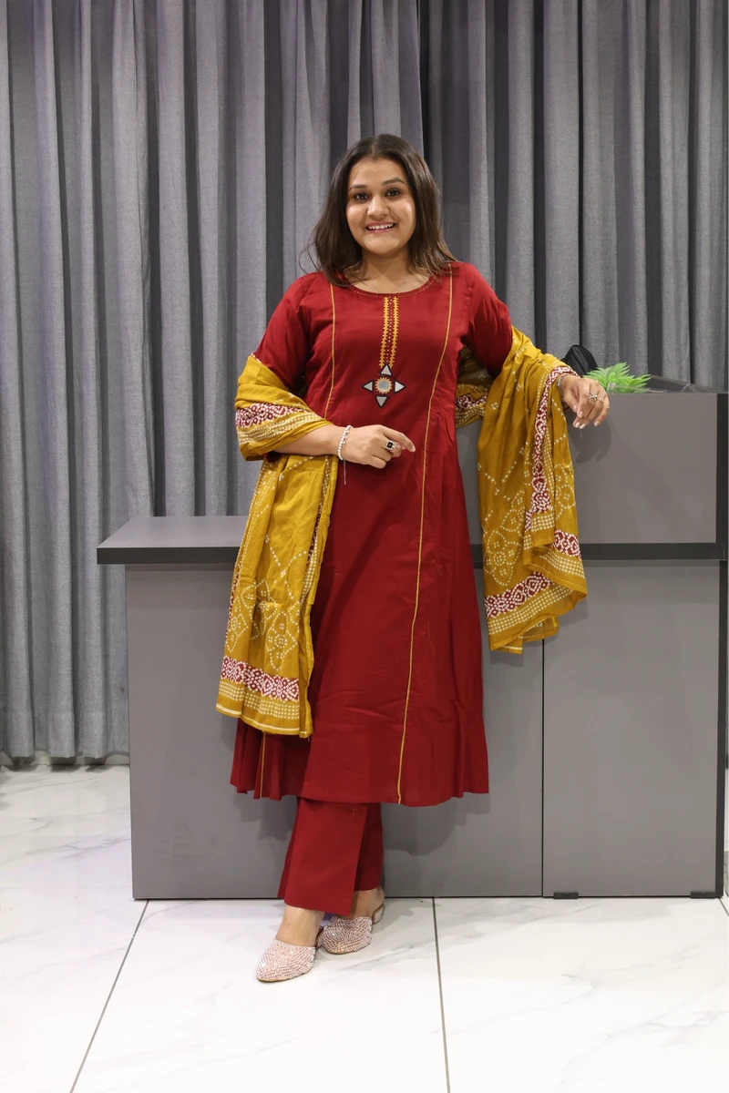 Bawariya Work With Bandhani Duptta pair