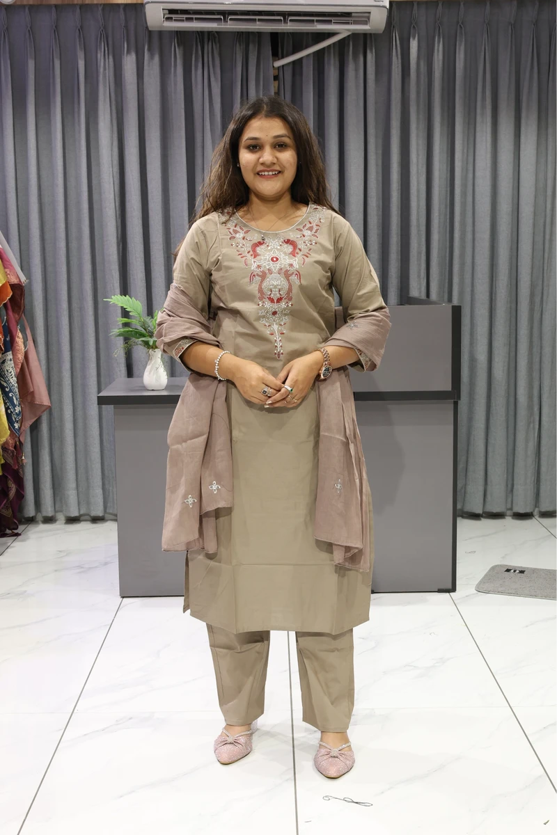 Fish Neck Work Duptta Pair