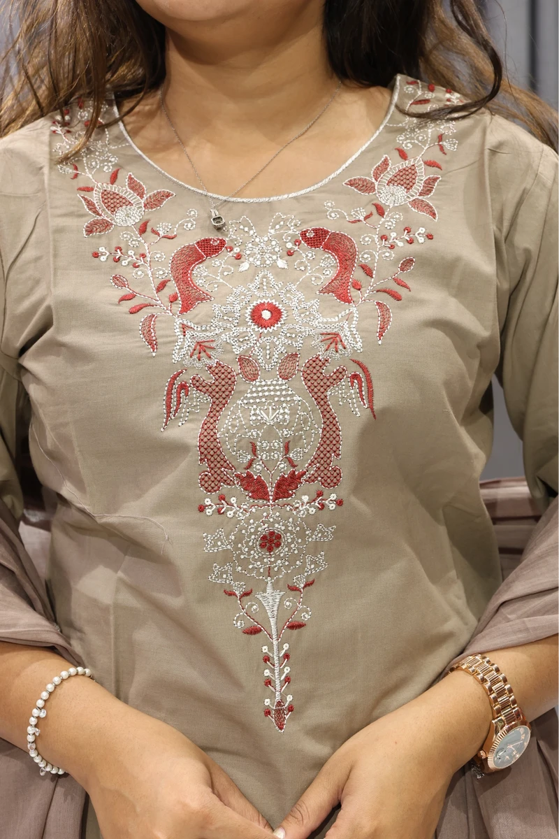 Fish Neck Work Duptta Pair