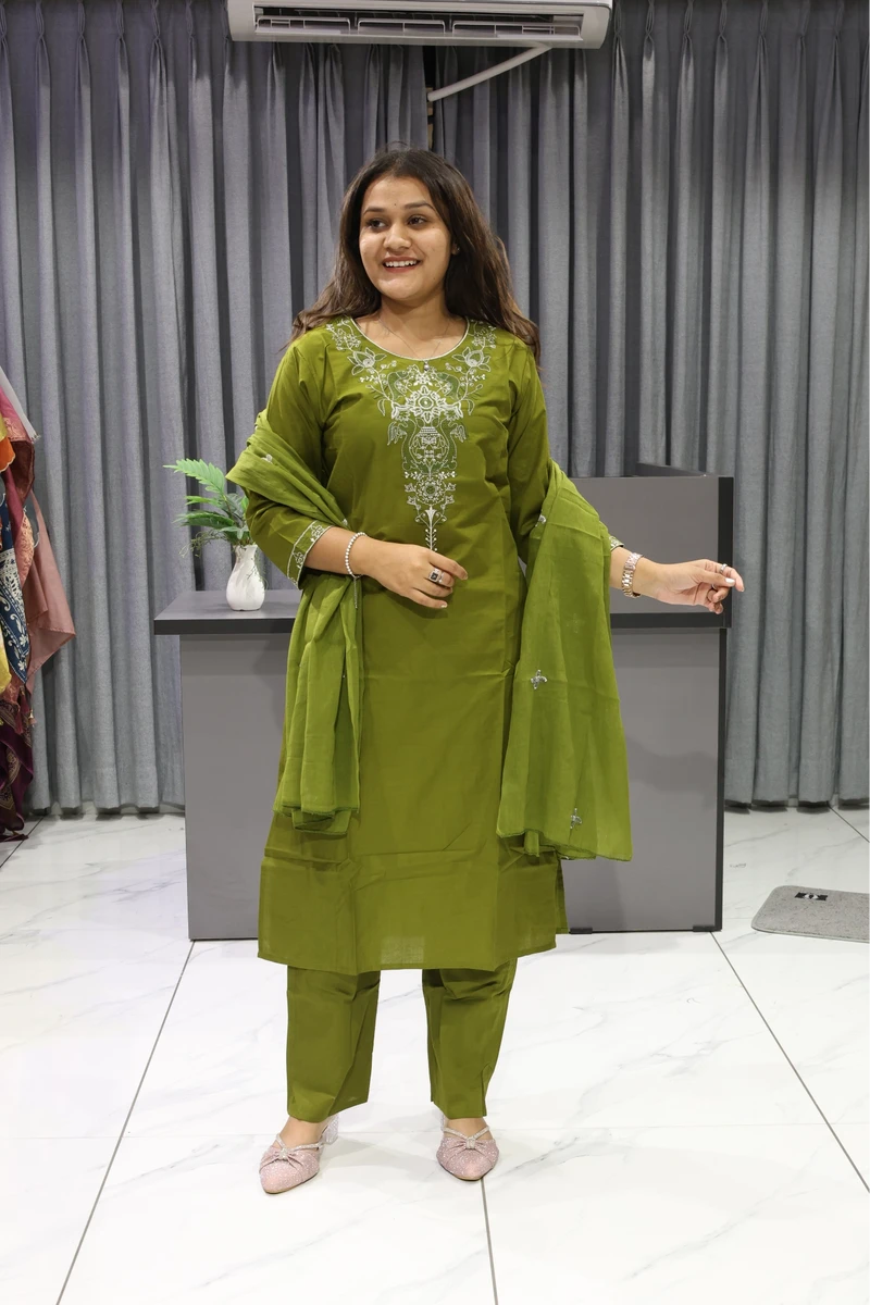 Fish Neck Work Duptta Pair