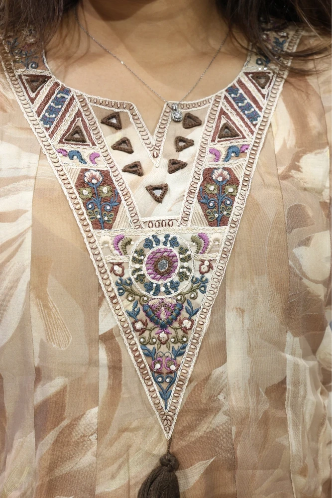 V Neck Mirror Work Round Duptta Pair