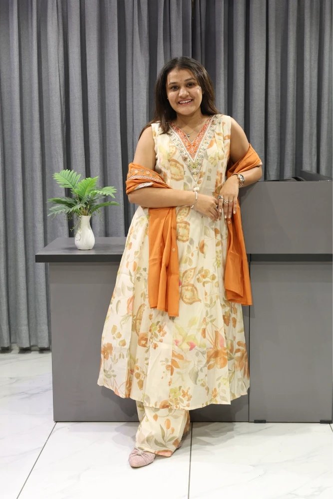 V Neck Digital Round Duptta Pair