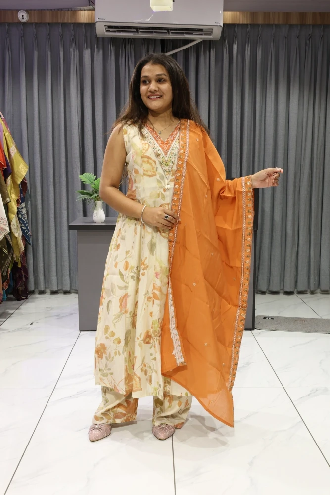 V Neck Digital Round Duptta Pair