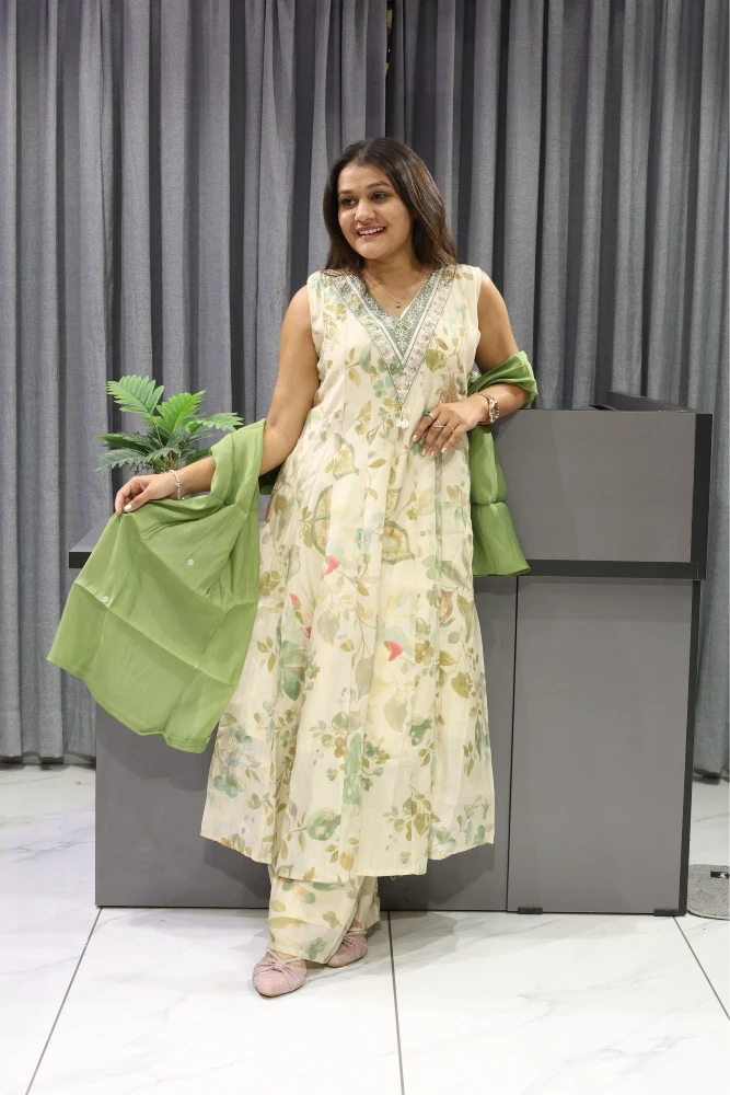 V Neck Digital Round Duptta Pair