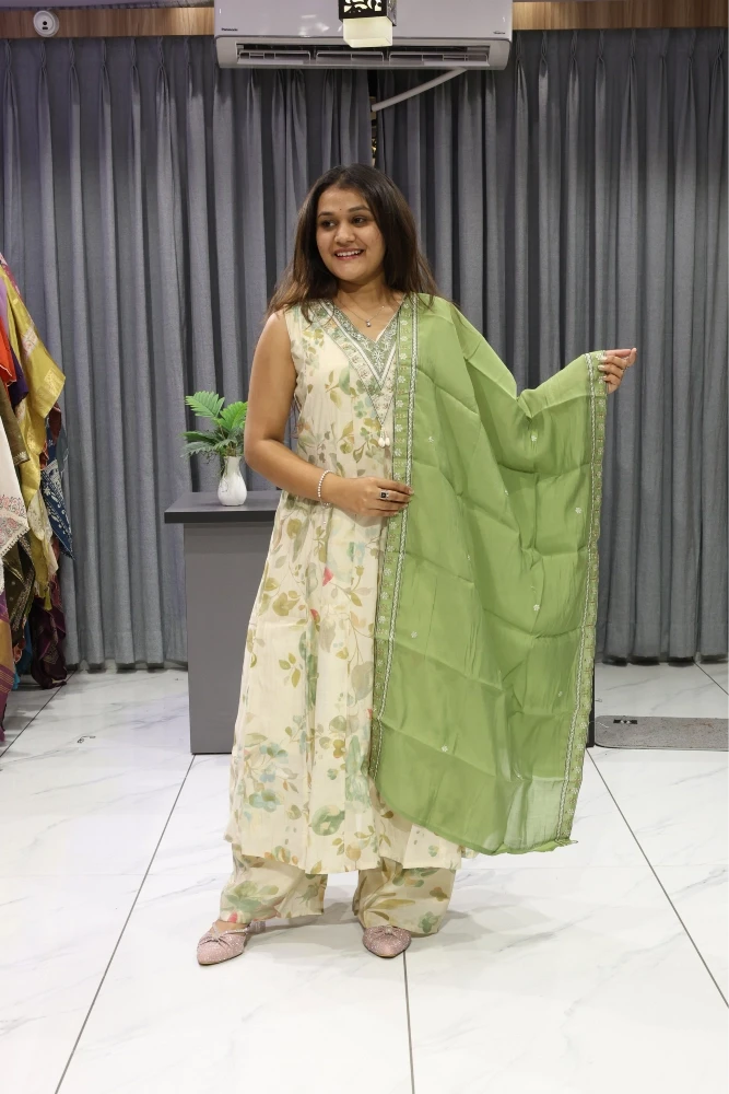 V Neck Digital Round Duptta Pair